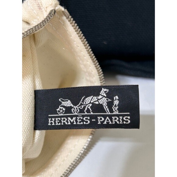 HERMES Cannes MM Tote Bag Hand Bag Canvas Black x Beige w/ Pouch Authentic - Picture 11 of 16